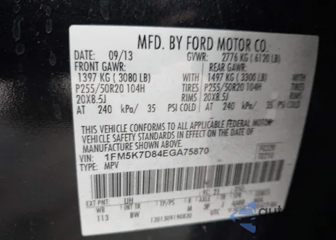 2014 Ford Explorer Xlt из США, поврежденный, VIN 1FM5K7D84EGA75870